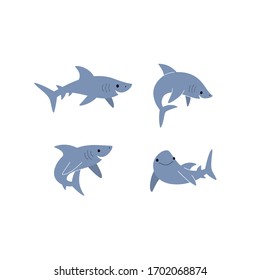 Cartoon shark sketch line icon. Сute animals set of icons.