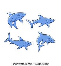 Cartoon shark sketch line icon. Сute animals set of icons.