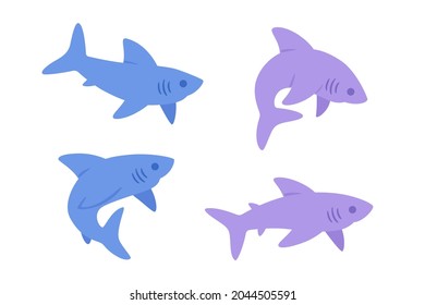 Cartoon shark sketch line icon. Сute animals set of icons.