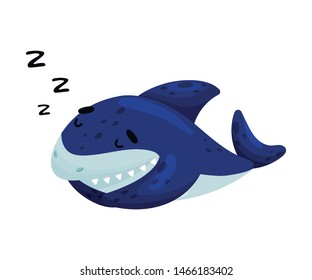 Cartoon shark is sleeping. Vector illustration on white background.