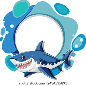 Cartoon shark smiling inside a bubble frame