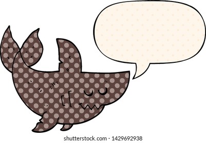 cartoon shark with speech bubble in comic book style