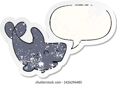 cartoon shark with speech bubble distressed distressed old sticker