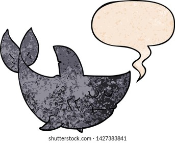 cartoon shark with speech bubble in retro texture style