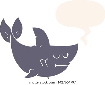 cartoon shark with speech bubble in retro style
