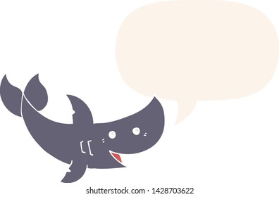 cartoon shark with speech bubble in retro style
