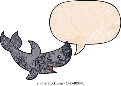 cartoon shark with speech bubble in retro texture style