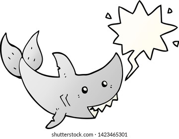 tiburón de dibujos animados con burbuja de habla en un estilo de gradiente suave