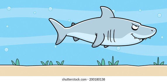 A cartoon shark swimming underwater.