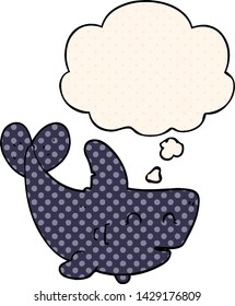 cartoon shark with thought bubble in comic book style