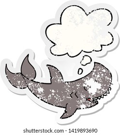 cartoon shark with thought bubble as a distressed worn sticker