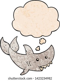 cartoon shark with thought bubble in grunge texture style