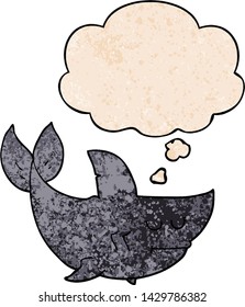 cartoon shark with thought bubble in grunge texture style