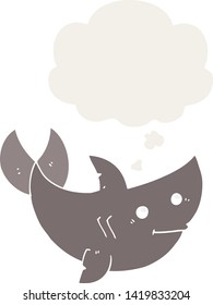 cartoon shark with thought bubble in retro style