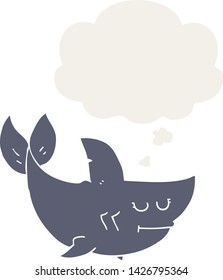 cartoon shark with thought bubble in retro style