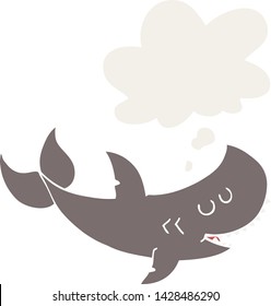 cartoon shark with thought bubble in retro style