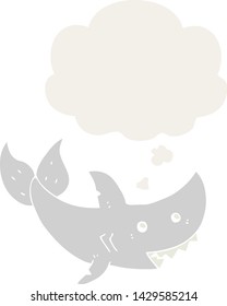 cartoon shark with thought bubble in retro style