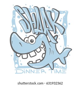 cartoon shark t-shirt print design vector illustration
