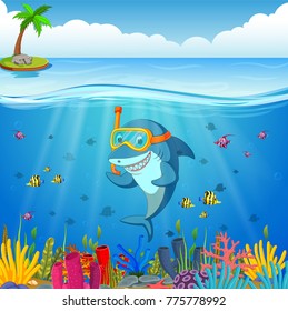 Cartoon Shark Under Sea Stock Vector (Royalty Free) 775778992 ...