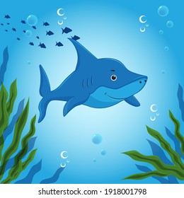 Cartoon Shark underwater. Vector illustration