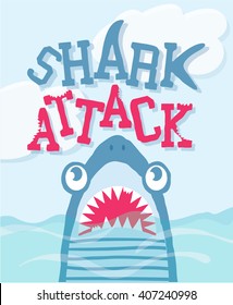 cartoon shark vector design. Child t-shirt print