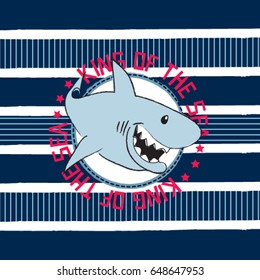 cartoon shark vector design, king of the sea, T-shirt design for kids vector illustration