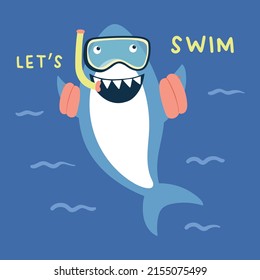 cartoon shark vector illustration for kids apparels