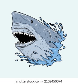 Cartoon shark vector mascot . Angry scary smile and teeth. Great white shark character, sea and ocean animal or underwater marine monster with evil face, sport clob and team isolated mascot