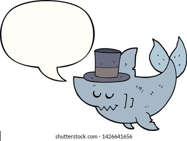 cartoon shark wearing top hat with speech bubble