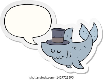 cartoon shark wearing top hat with speech bubble sticker