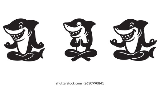 A Cartoon Shark Yoga Silhouette Vector Illustration