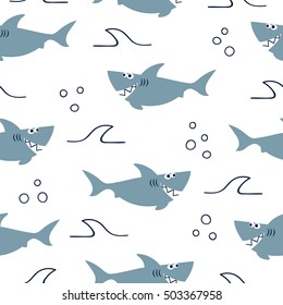 Seamless Pattern Cute Cartoon Watercolor Sharks Stock Vector (Royalty ...