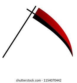 Cartoon Sharp Death Scythe isolated on white background. Red Scythe. Halloween element. Vector Illustration.