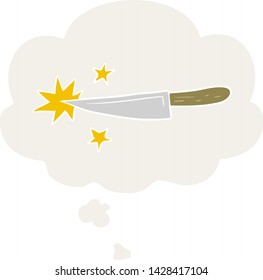 cartoon sharp kitchen knife with thought bubble in retro style