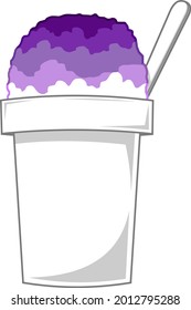 Cartoon Shaved Ice In Cup With Spoon. Vector Hand Drawn Illustration Isolated On Transparent Background