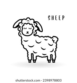 Cartoon sheep animal isolated on white. Cute character icon, vector zoo, wildlife poster. 