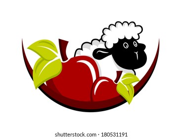 Cartoon sheep with apple