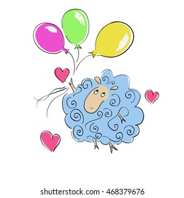 Cartoon sheep with balloons. 