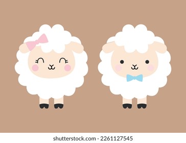 cartoon sheep boy and girl concept characters design isolated children draw isolated on white 