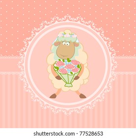 Cartoon sheep bride on background