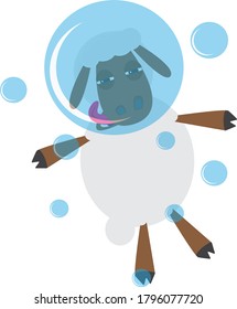 
cartoon of a sheep can be seen from his face that he does not like the depths of water