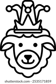 A cartoon sheep with a crown on its head