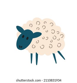 Cartoon sheep. Cute lamb. Farm animal. Vector illustration isolated on the white background. 