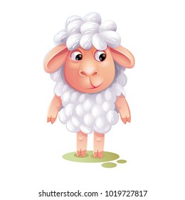 Cartoon sheep. Cute lamb isolated on white background. Cartoon character 3d vector icon.