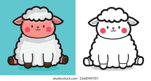 A cartoon sheep doll illustration for coloring book element or design element