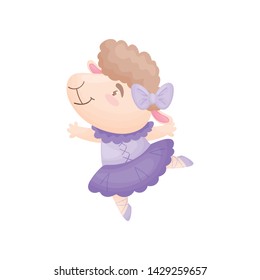 Cartoon sheep in a dress of a ballerina. Vector illustration on white background.