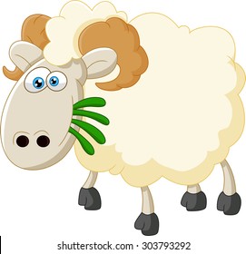 Cartoon sheep eating grass