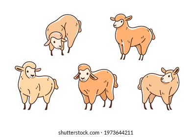 Cartoon sheep flat icon. Сute animals set of icons.