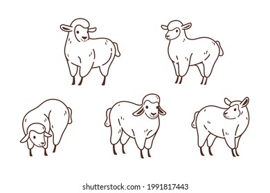 Icono plano de caricatura oveja. С animales en diferentes poses.
