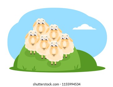 Cartoon Sheep Flock